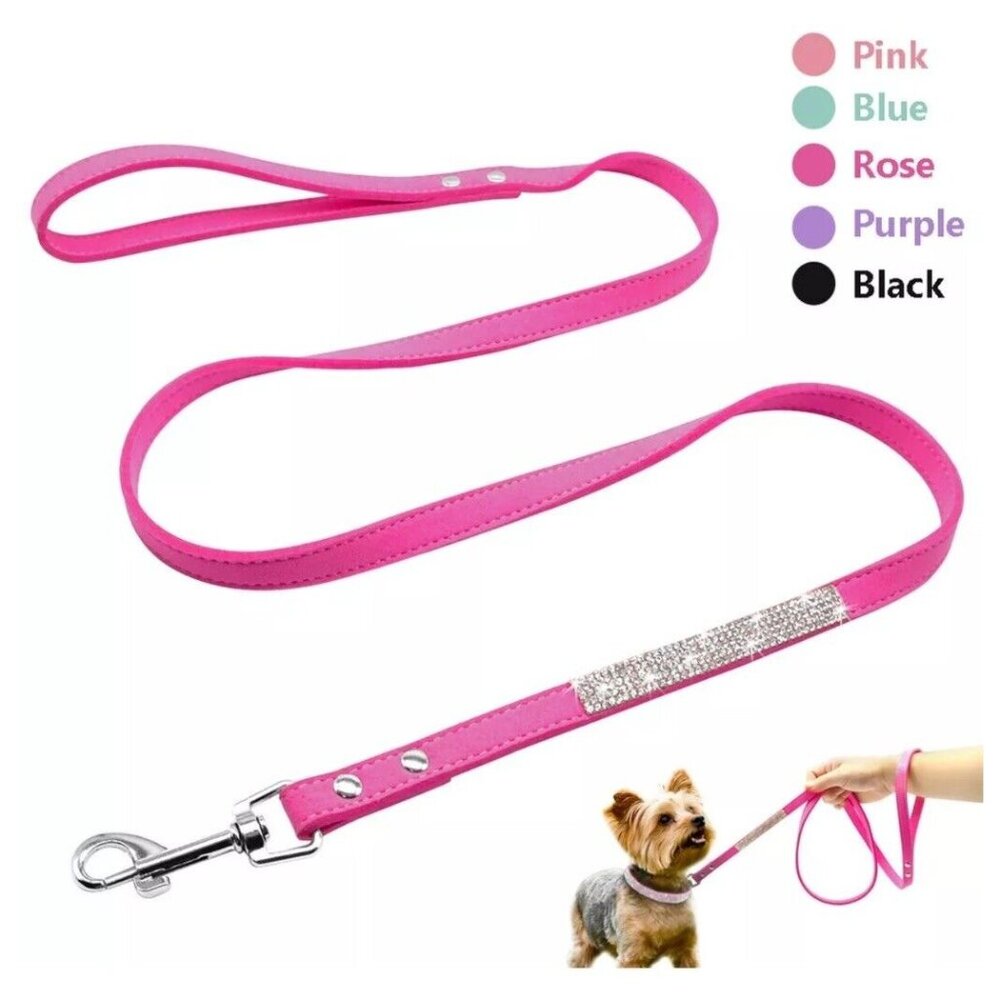 New Bling Rhinestones  Leather Dog Leash  Cat Puppy Walking Leads 47"x 0.09